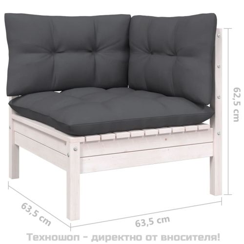 Градински лаундж комплект с възглавници, 4 части, бял бор