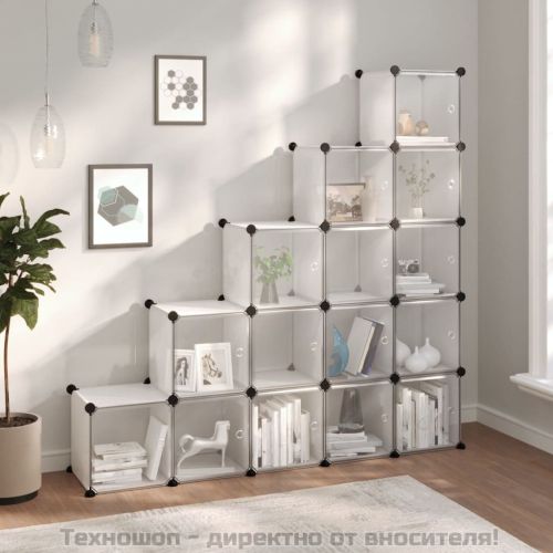 Органайзер за съхранение тип куб с 15 кубчета и вратички, прозрачен PP