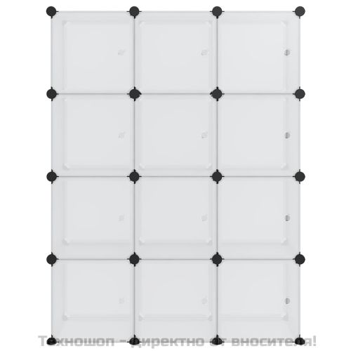 Органайзер за съхранение тип куб с 12 куба и вратички, прозрачен PP