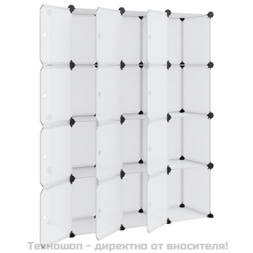 Органайзер за съхранение тип куб с 12 куба и вратички, прозрачен PP