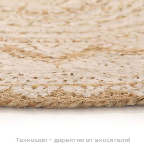 Плетен килим от юта с принт, 180 см, кръгъл