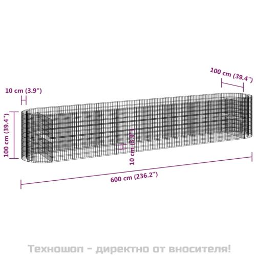 Габион повдигната леха, поцинковано желязо, 600x100x100 cм