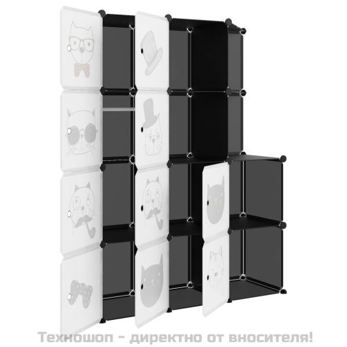Детски кубичен шкаф за съхранение с 10 куба, черен, PP