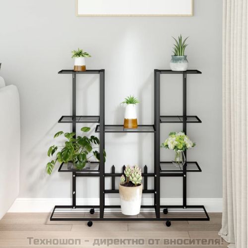 Стойка за цветя на колела 94,5x24,5x91,5 см черна желязо