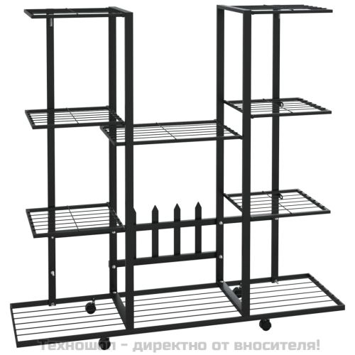 Стойка за цветя на колела 94,5x24,5x91,5 см черна желязо