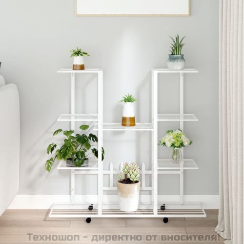 Стойка за цветя на колела 94,5x24,5x91,5 см бяла желязо