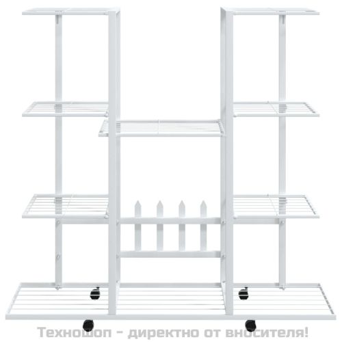 Стойка за цветя на колела 94,5x24,5x91,5 см бяла желязо