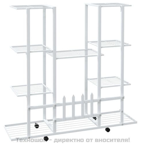 Стойка за цветя на колела 94,5x24,5x91,5 см бяла желязо