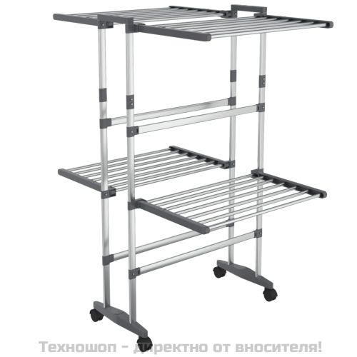 Двуетажен сушилник за дрехи с колелца, сребрист, 60x70x106 см