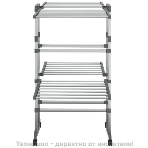 Двуетажен сушилник за дрехи с колелца, сребрист, 60x70x106 см