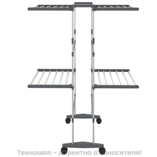 Двуетажен сушилник за дрехи с колелца, сребрист, 60x70x106 см