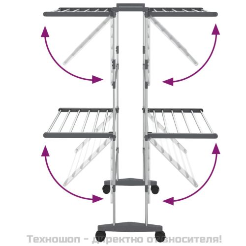 Двуетажен сушилник за дрехи с колелца, сребрист, 60x70x106 см