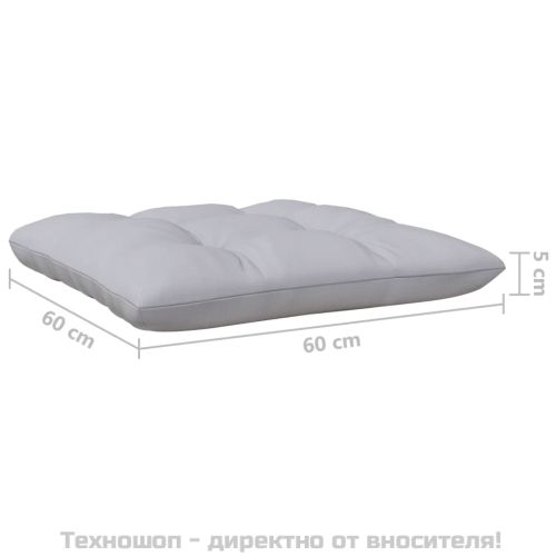 4-местен градински диван със сиви възглавници, бор масив