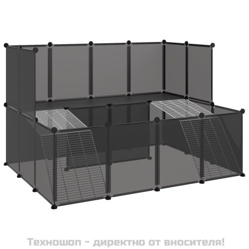 Клетка за малки животни, черна, 143x107x93 см, PP и стомана
