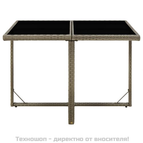 Градинска маса, сива, 109x107x74 см, полиратан и стъкло