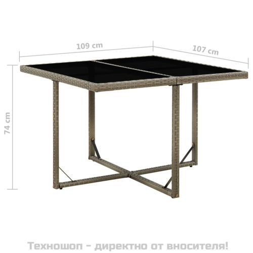 Градинска маса, сива, 109x107x74 см, полиратан и стъкло