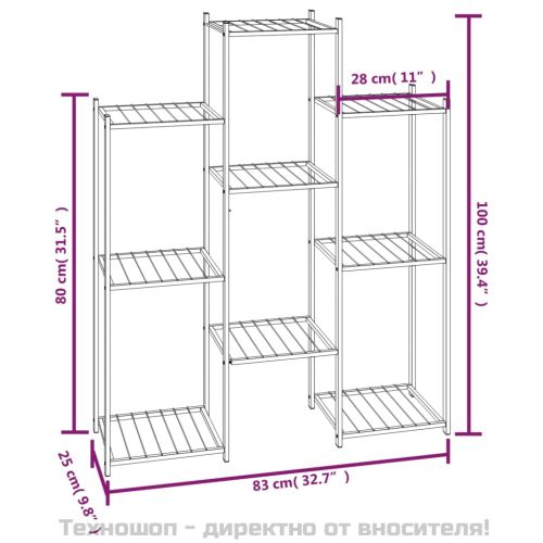 Стойка за цветя, 83x25x100 см, черна, желязо