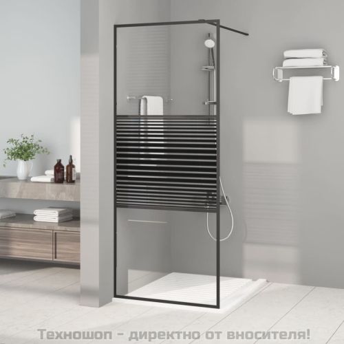 Параван за баня черен 80x195 см прозрачно ESG стъкло