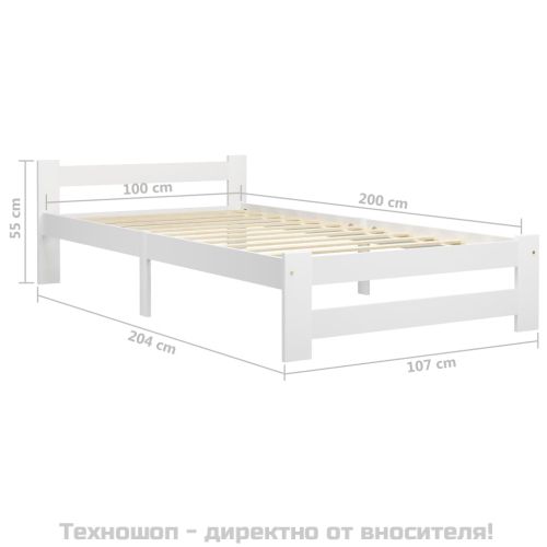 Рамка за легло, бяла, бор масив, 100х200 см