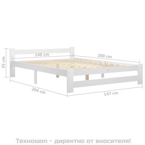 Рамка за легло, бяла, бор масив, 140х200 см