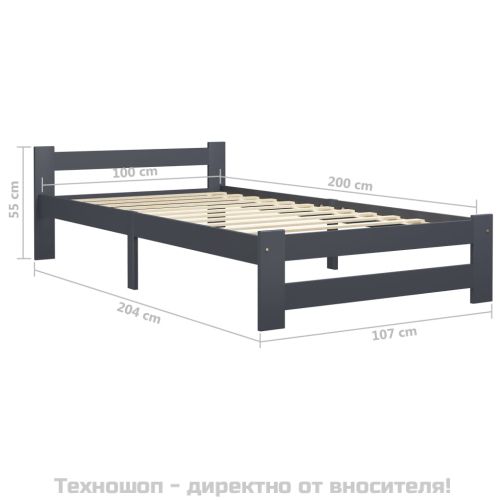 Рамка за легло, тъмносива, бор масив, 100х200 см