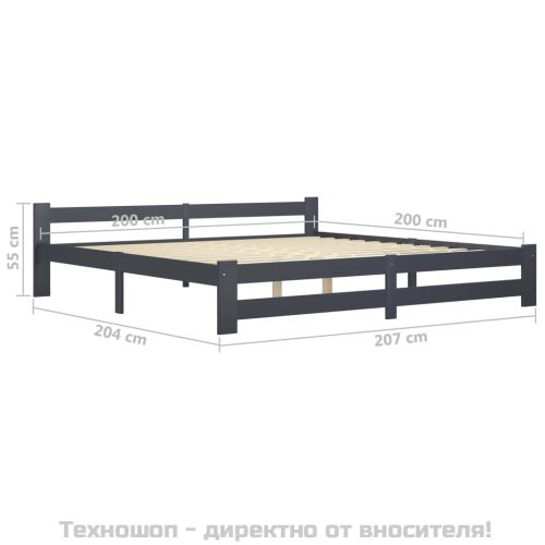 Рамка за легло, тъмносива, бор масив, 200x200 см