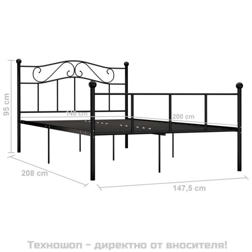 Рамка за легло, черна, метал, 140x200 cм
