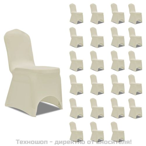 Калъфи за столове, разтегателни, кремави, 24 бр