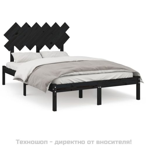 рамка за легло черно 135x190 см Double масивно дърво