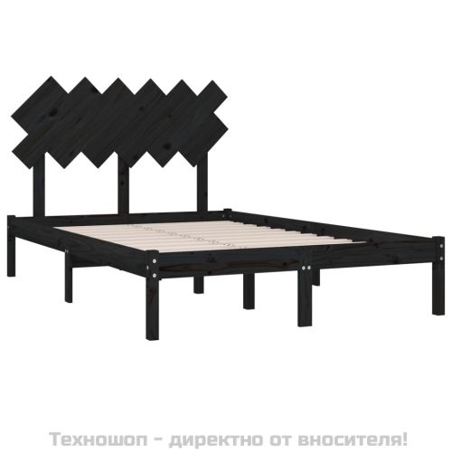 рамка за легло черно 135x190 см Double масивно дърво