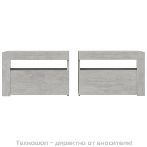 Нощни шкафчета, 2 бр, с LED, бетонно сиви, 60x35x40 см