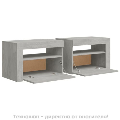 Нощни шкафчета, 2 бр, с LED, бетонно сиви, 60x35x40 см