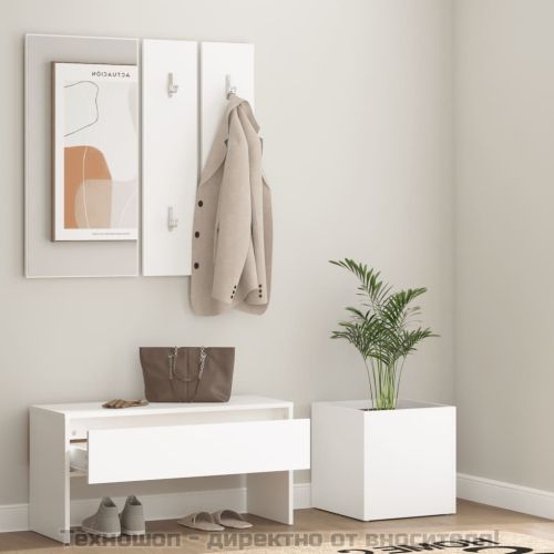Комплект мебели за антре, бели, инженерно дърво
