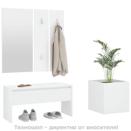 Комплект мебели за антре, бели, инженерно дърво