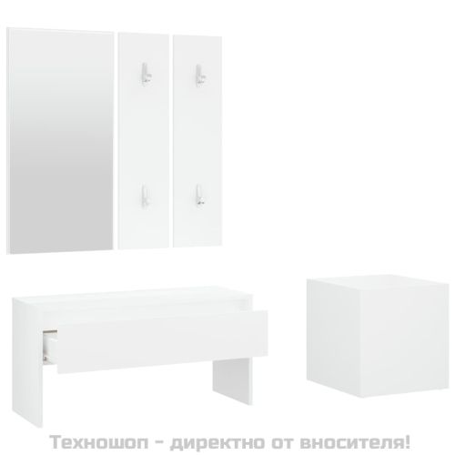 Комплект мебели за антре, бели, инженерно дърво