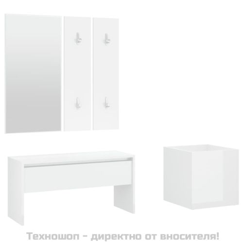 Комплект мебели за антре, бял гланц, инженерно дърво