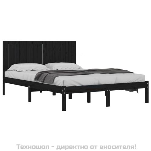 Рамка за легло, черна, бор масив, 200x200 см