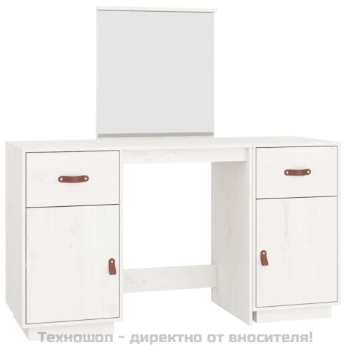 Комплект тоалетка с огледало, бяла, борово дърво масив