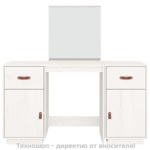 Комплект тоалетка с огледало, бяла, борово дърво масив