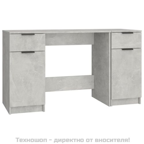 Бюро със страничен шкаф, бетонно сиво, инженерна дървесина