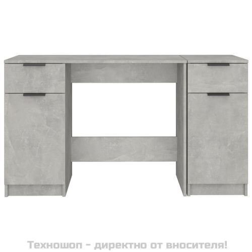 Бюро със страничен шкаф, бетонно сиво, инженерна дървесина