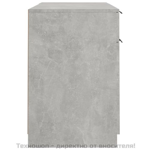 Бюро със страничен шкаф, бетонно сиво, инженерна дървесина