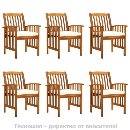 Градински трапезни столове 6 бр с възглавници масивна акация