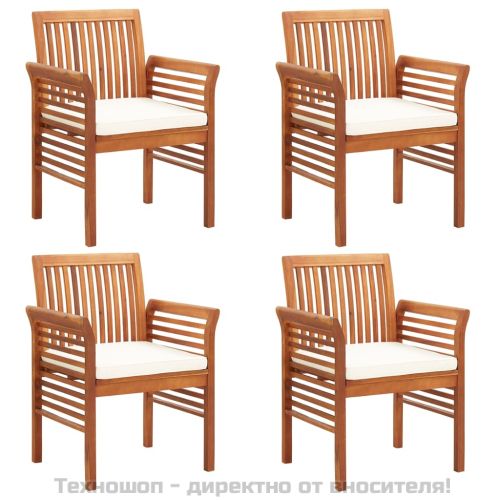 Градински трапезни столове с възглавници 4 бр масивна акация