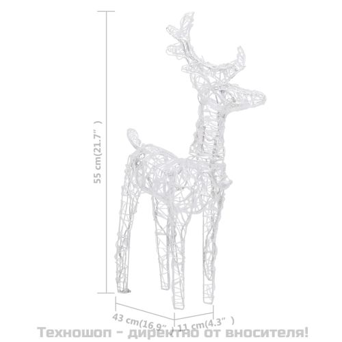 Коледни елени, 2 бр, топло бяло, 80 LED, акрил