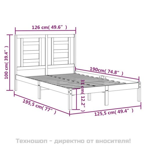 Рамка за легло, дърво масив, 120x190 см, Small Double