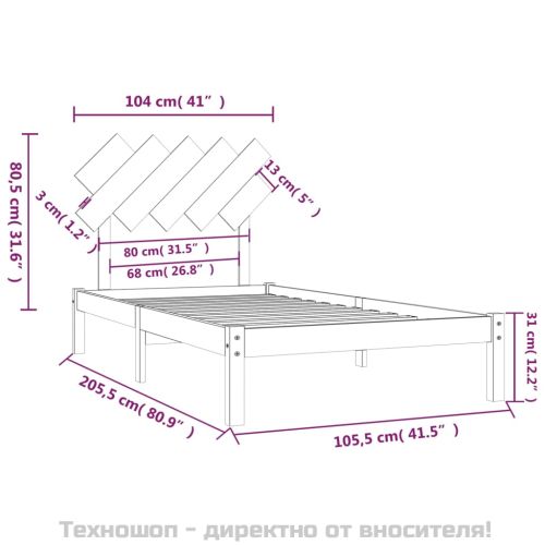 Рамка за легло, черна, дърво масив, 100х200 см