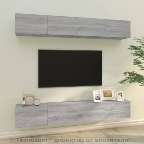 Стенни ТВ шкафове, 4 бр, сив сонома, 100x30x30 см