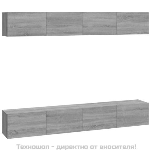 Стенни ТВ шкафове, 4 бр, сив сонома, 100x30x30 см