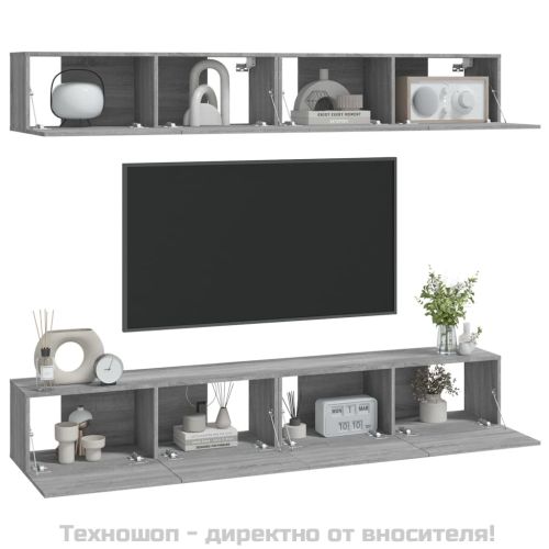 Стенни ТВ шкафове, 4 бр, сив сонома, 100x30x30 см